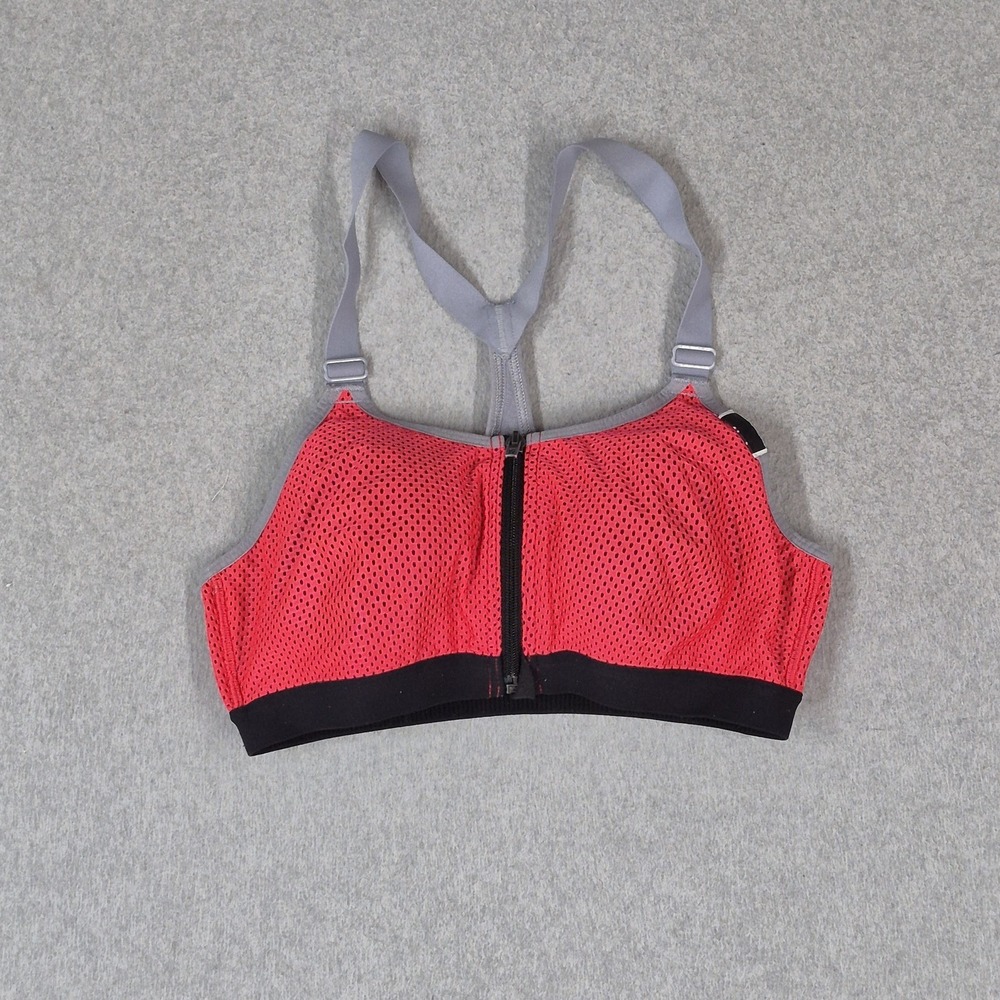 Victoria Sport Women Sports Bra 34B Gray Front Closure Adjustable Strap Mesh